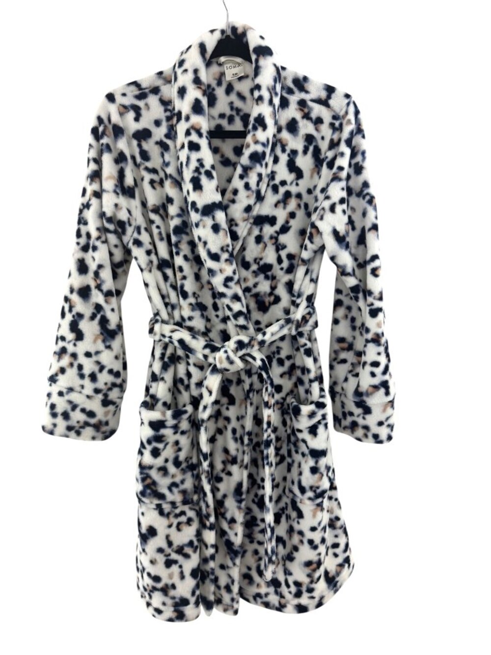 Soma Embraceable Animal Print Plush‎ Short Robe Tie Pockets S/M Luxe Lounge Cozy